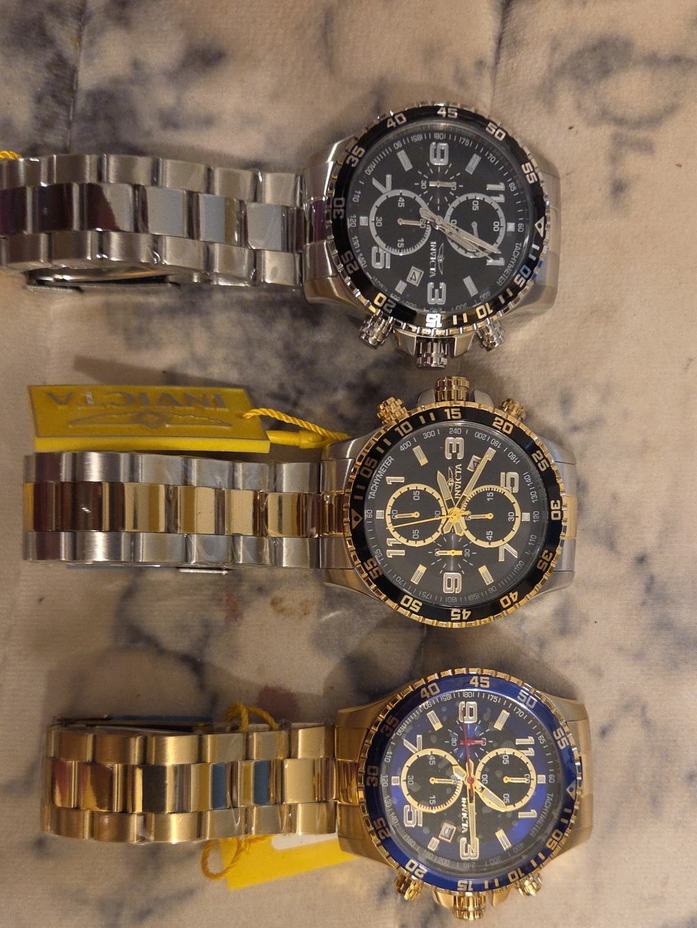 Invicta Men's Two-Tone Stainless Steel Chronograph 3 Watch Bundle- Black Dial